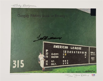 Lot of Ten (10) Ted Williams Signed "The Green Monster" Lithographs 